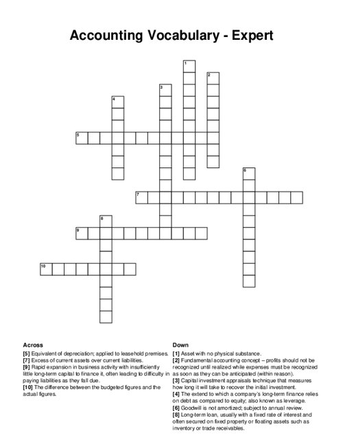 Accounting Vocabulary - Expert Crossword Puzzle