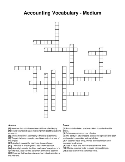 Accounting Vocabulary - Medium Crossword Puzzle