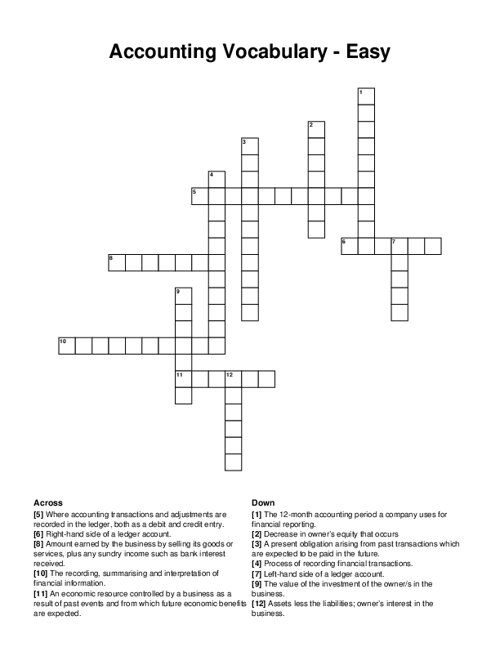 Accounting Vocabulary - Easy Crossword Puzzle