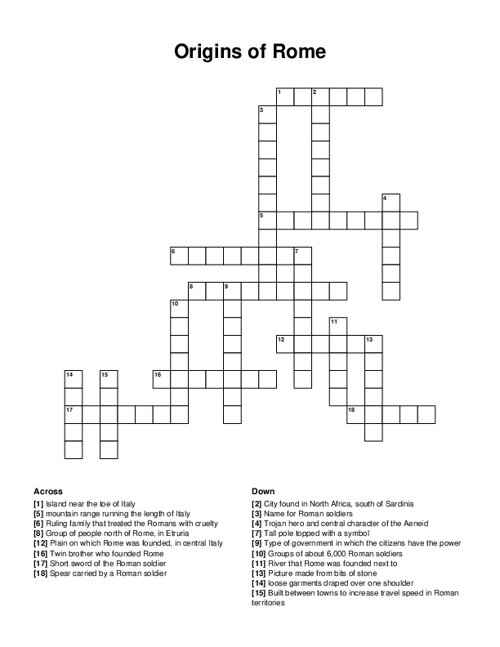 Origins of Rome Crossword Puzzle