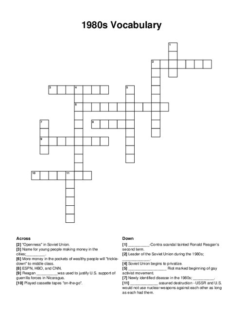 1980s Vocabulary Crossword Puzzle