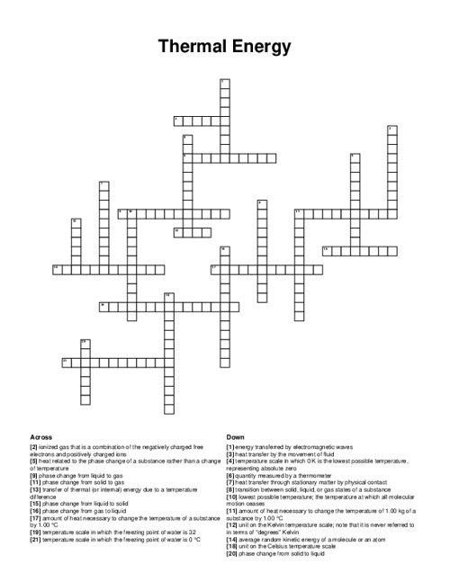 Thermal Energy Crossword Puzzle