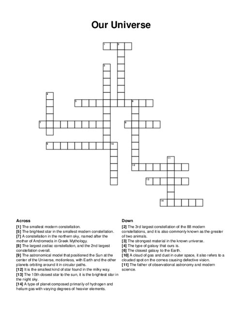Our Universe Crossword Puzzle