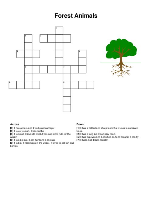 Forest Animals Crossword Puzzle