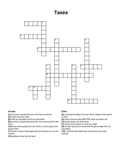 Taxes Crossword Puzzle