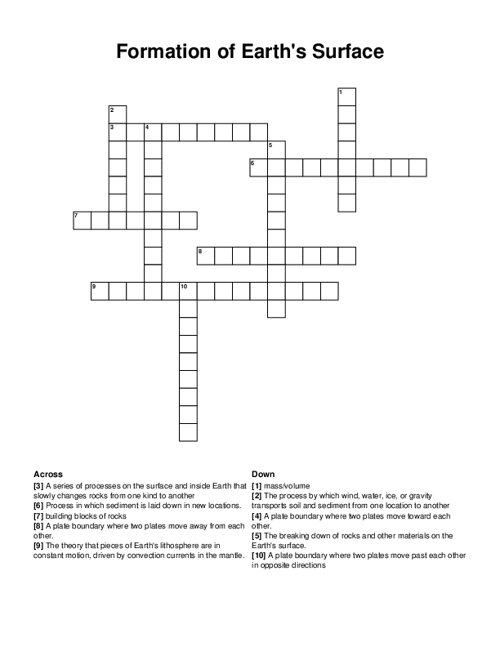 Formation of Earths Surface Crossword Puzzle