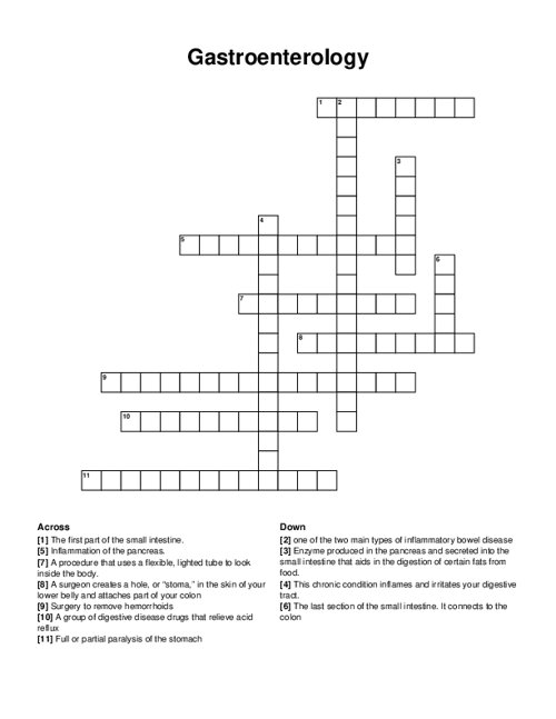Gastroenterology Crossword Puzzle