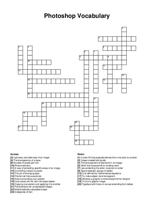 Photoshop Vocabulary Crossword Puzzle