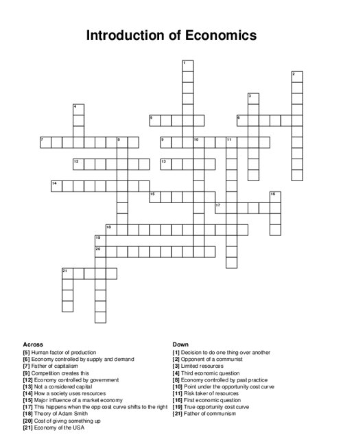 Introduction of Economics Crossword Puzzle