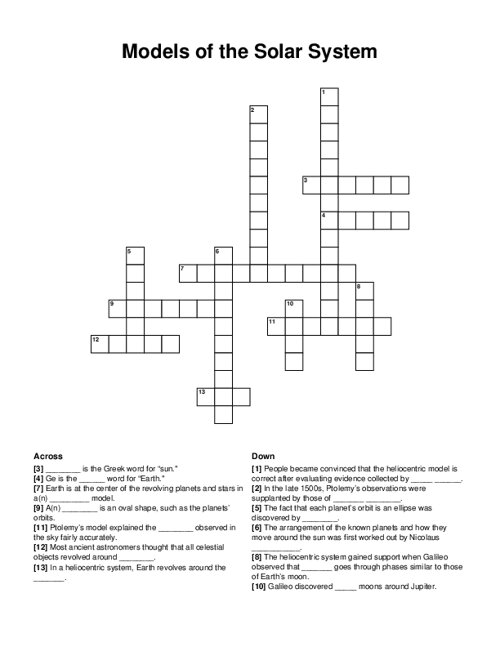 Models of the Solar System Crossword Puzzle