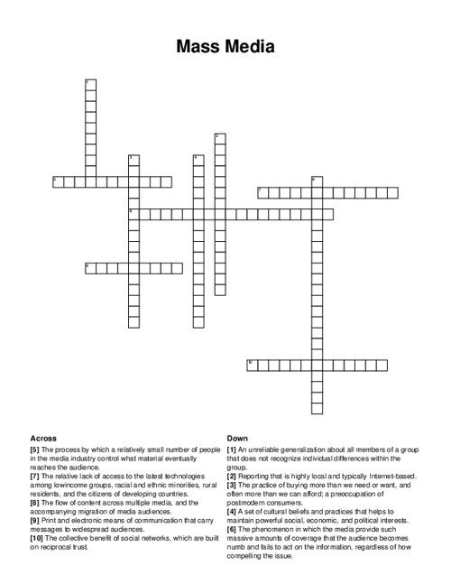 Mass Media Crossword Puzzle
