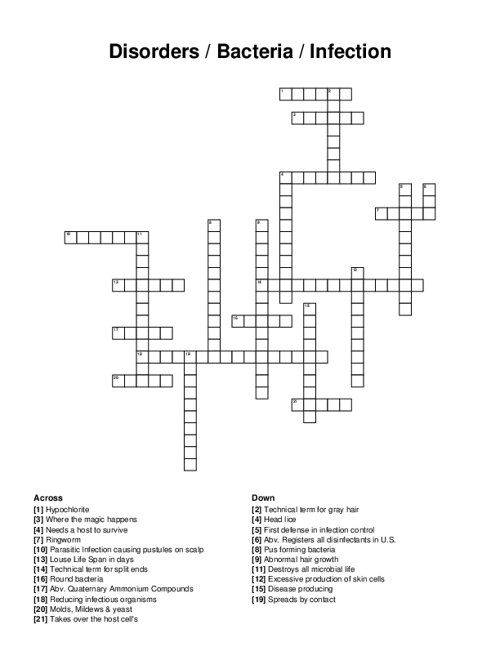 Disorders / Bacteria / Infection Crossword Puzzle