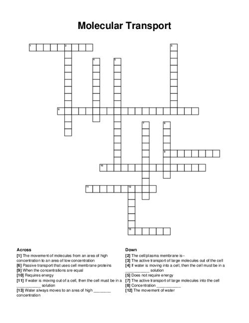 Molecular Transport Crossword Puzzle