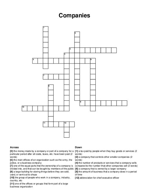 Companies Crossword Puzzle