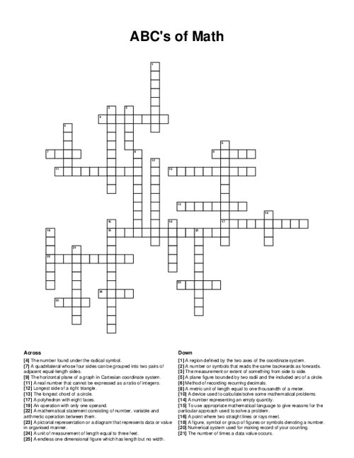 ABCs of Math Crossword Puzzle