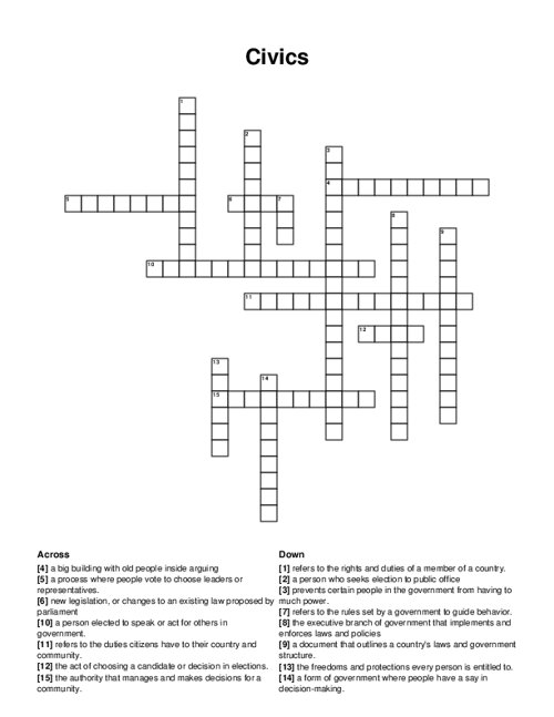 Civics Crossword Puzzle