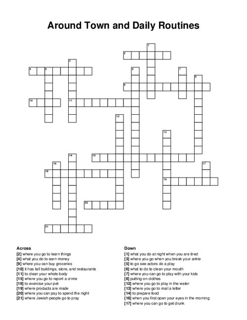 Around Town and Daily Routines Crossword Puzzle
