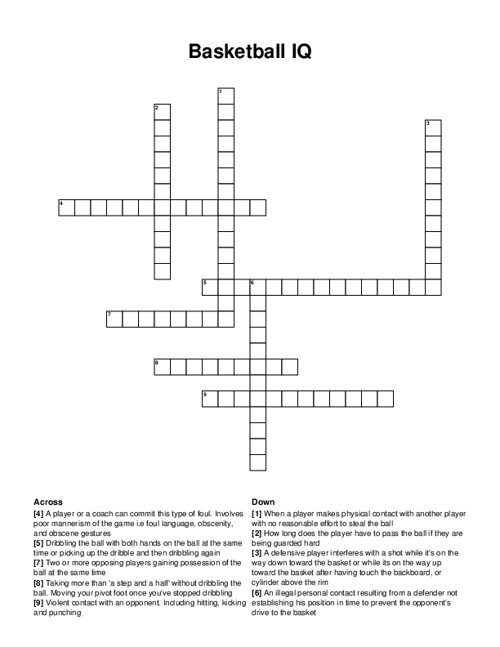 Basketball IQ Crossword Puzzle