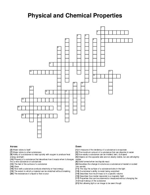 Physical and Chemical Properties Crossword Puzzle