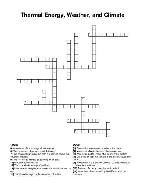 Thermal Energy, Weather, and Climate Crossword Puzzle