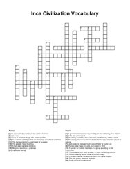 Inca Civilization Vocabulary crossword puzzle