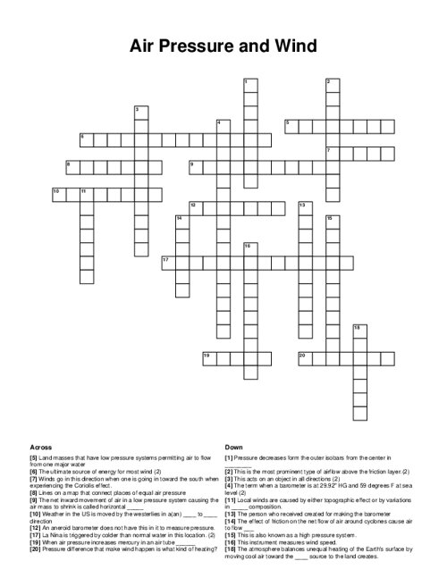 Air Pressure and Wind Crossword Puzzle