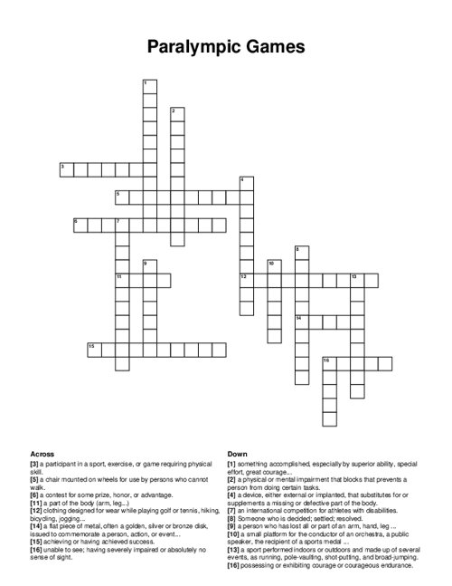 Paralympic Games Crossword Puzzle