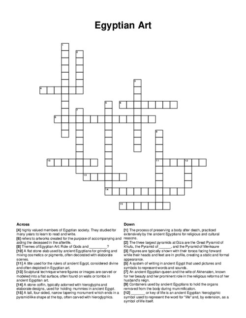 Egyptian Art Crossword Puzzle