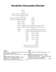 Borderline Personality Disorder crossword puzzle