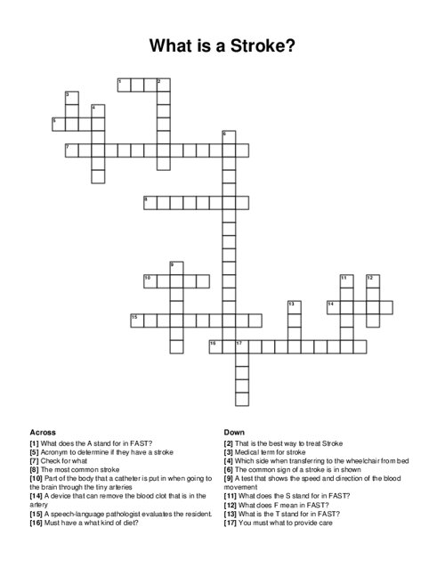 What is a Stroke? Crossword Puzzle