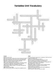 Variables Unit Vocabulary crossword puzzle