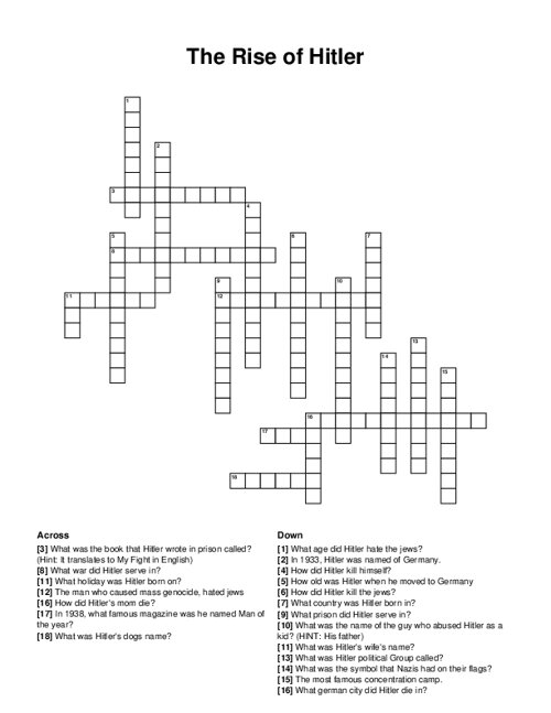 The Rise of Hitler Crossword Puzzle