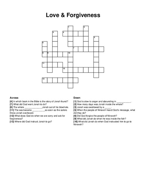 Love & Forgiveness Crossword Puzzle