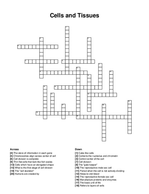 Cells and Tissues Crossword Puzzle
