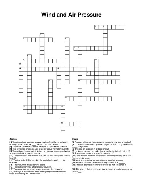 Wind and Air Pressure Crossword Puzzle