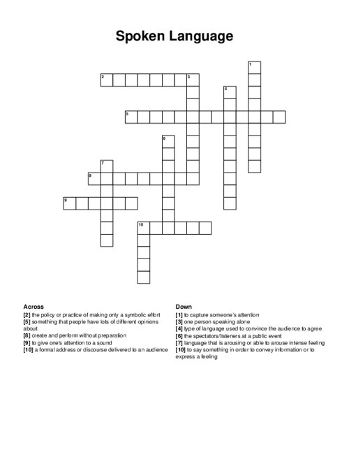 Spoken Language Crossword Puzzle