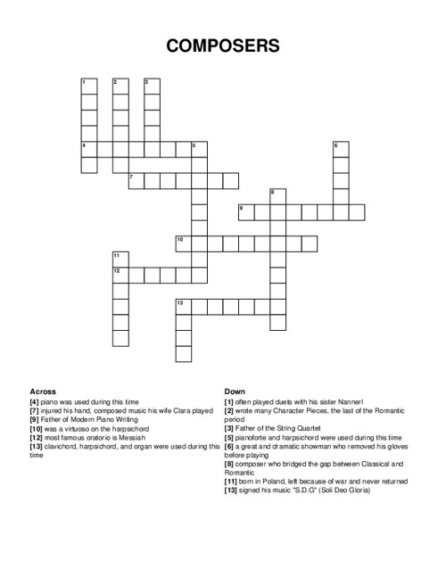 COMPOSERS Crossword Puzzle