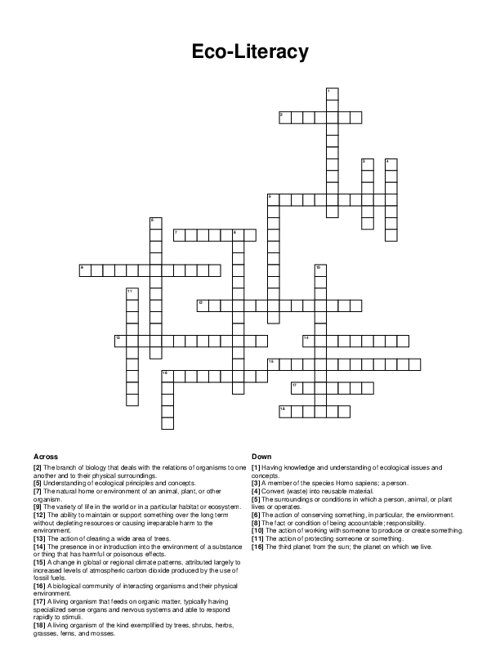 Eco-Literacy Crossword Puzzle