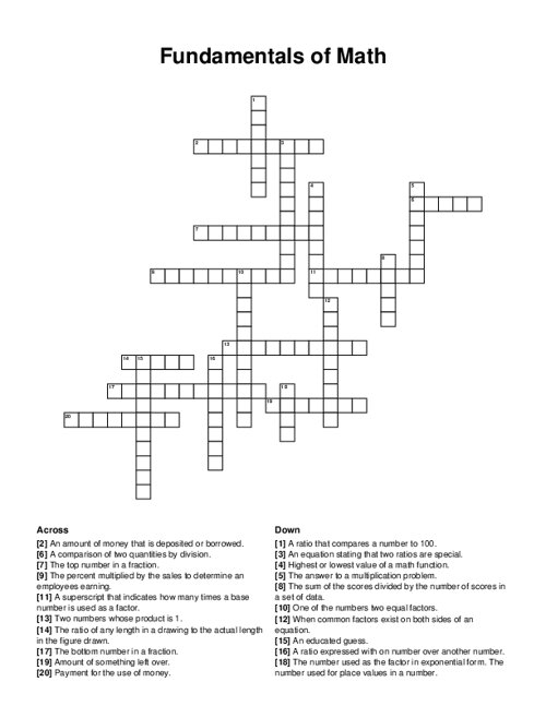 Fundamentals of Math Crossword Puzzle