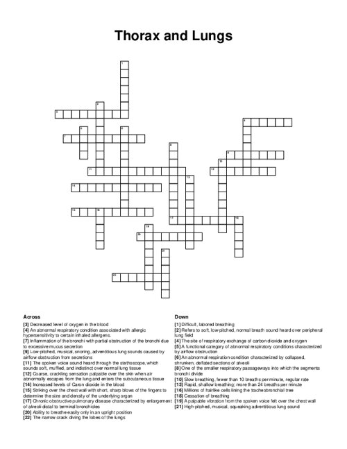 Thorax and Lungs Crossword Puzzle