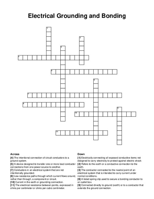 Electrical Grounding and Bonding Crossword Puzzle