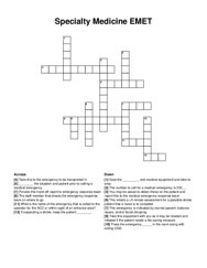 Specialty Medicine EMET crossword puzzle