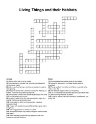 Living Things and their Habitats crossword puzzle