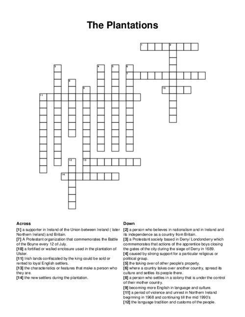 The Plantations Crossword Puzzle