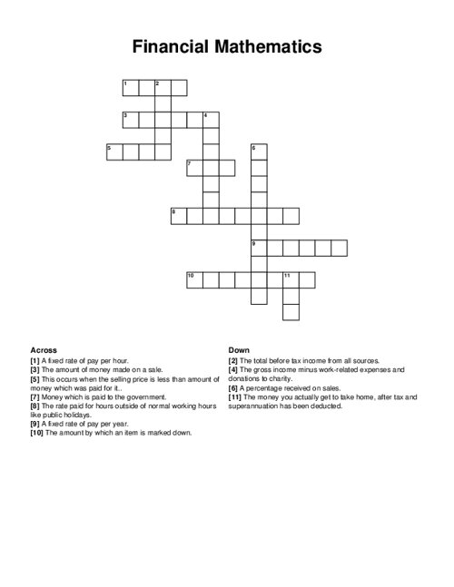 Financial Mathematics Crossword Puzzle