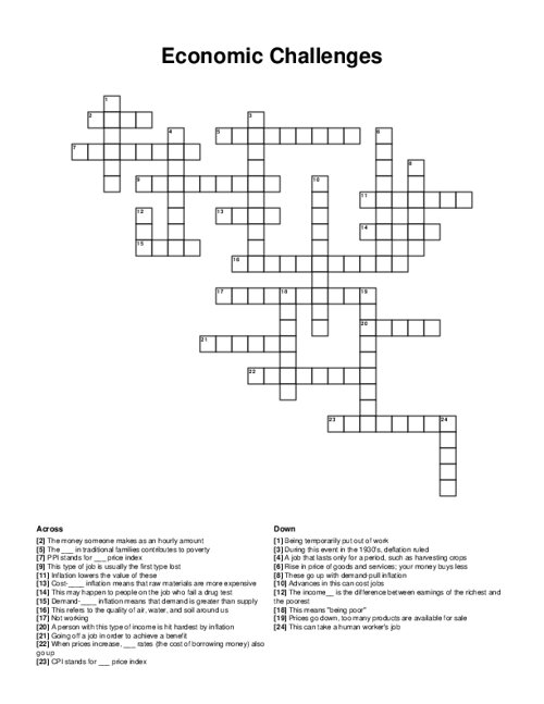 Economic Challenges Crossword Puzzle