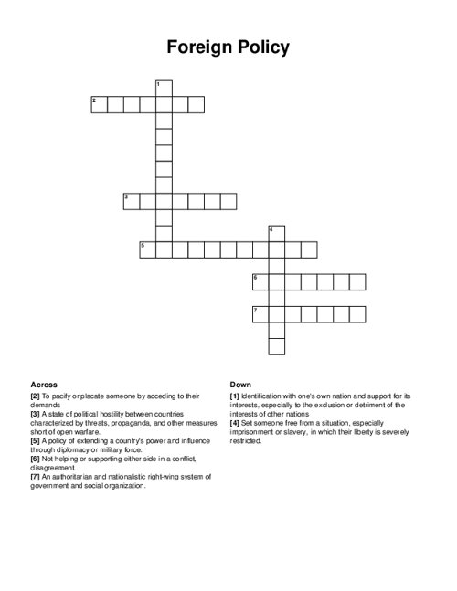 Foreign Policy Crossword Puzzle
