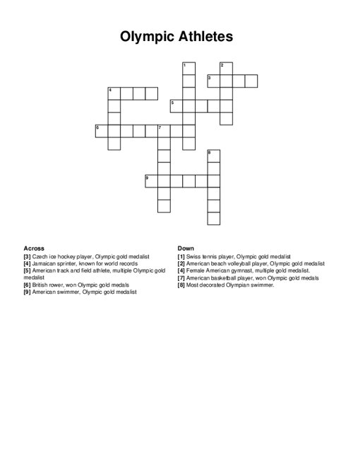 Olympic Athletes Crossword Puzzle