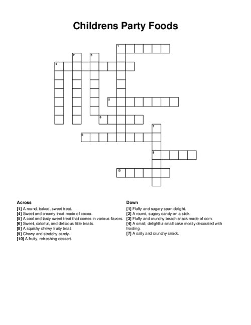 Childrens Party Foods Crossword Puzzle