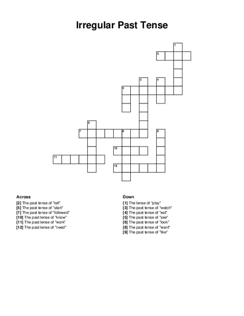 Irregular Past Tense Crossword Puzzle